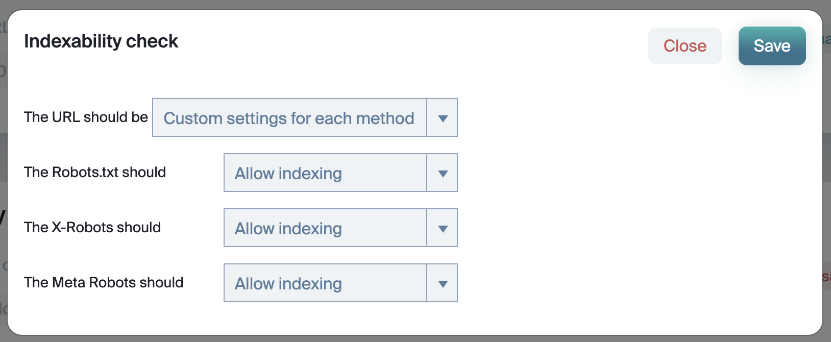 Indexability Check Advanced Interface