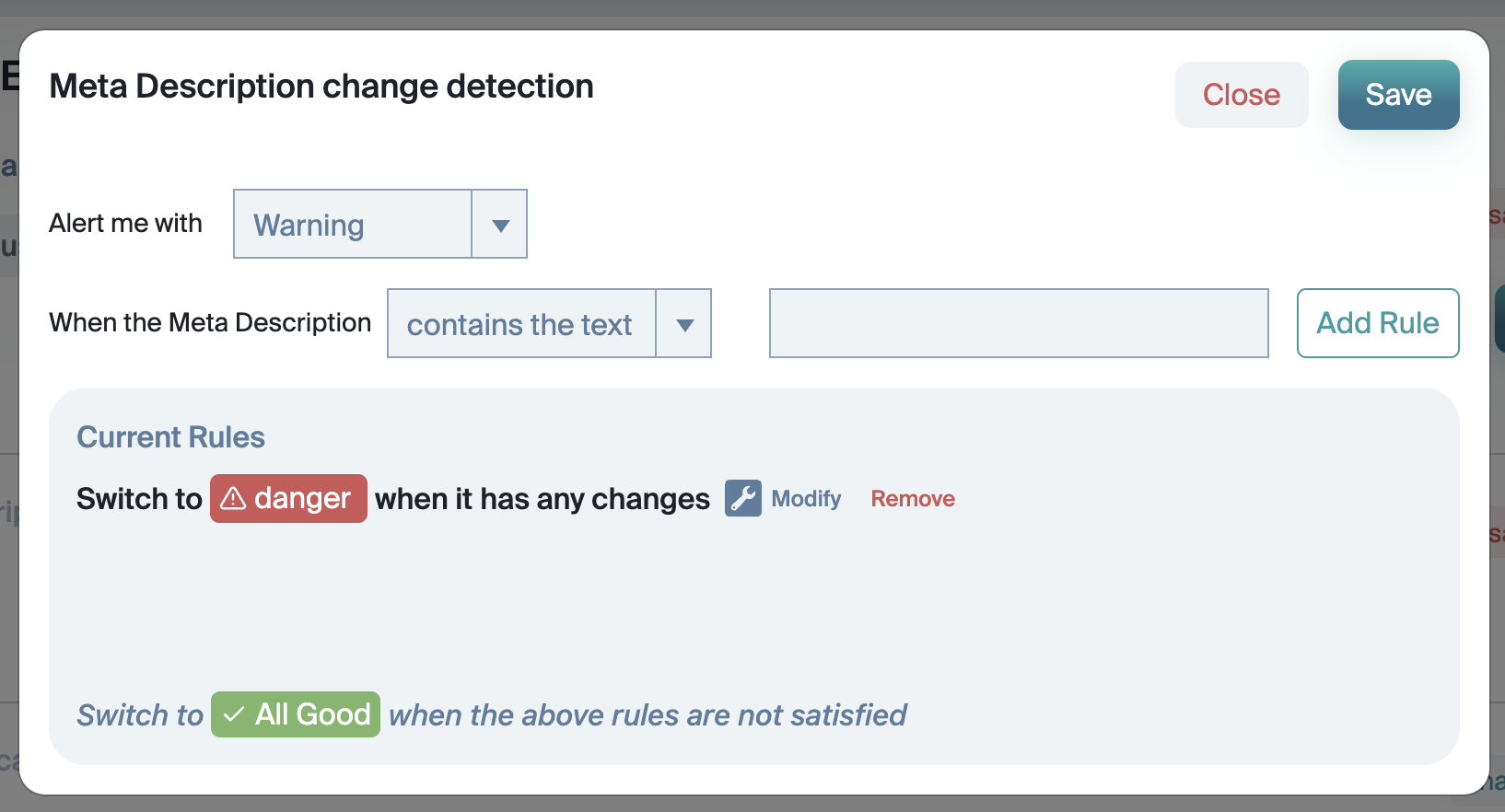 Meta Description Changes Check Basic Interface