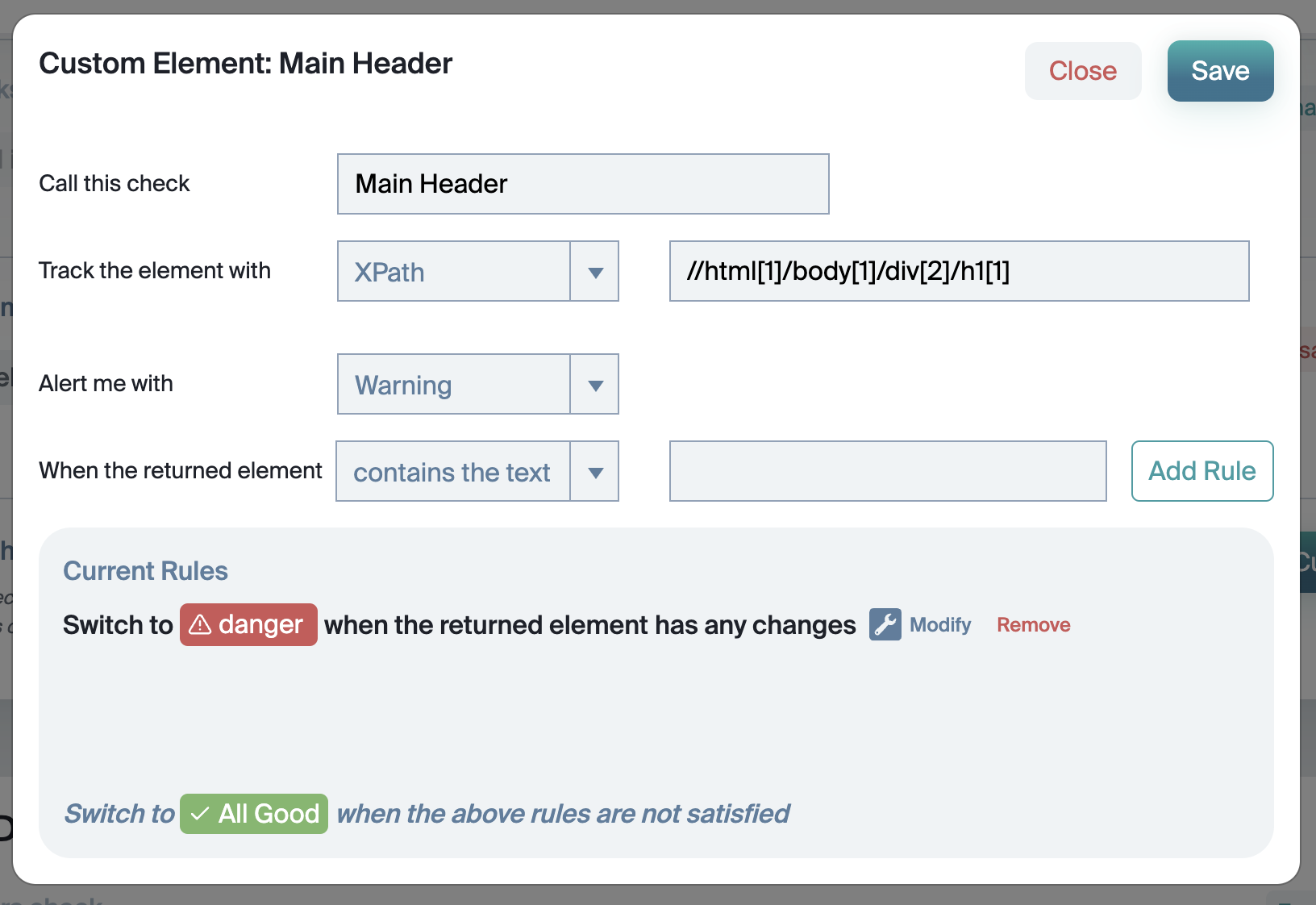 xPath CSS Monitoring Interface